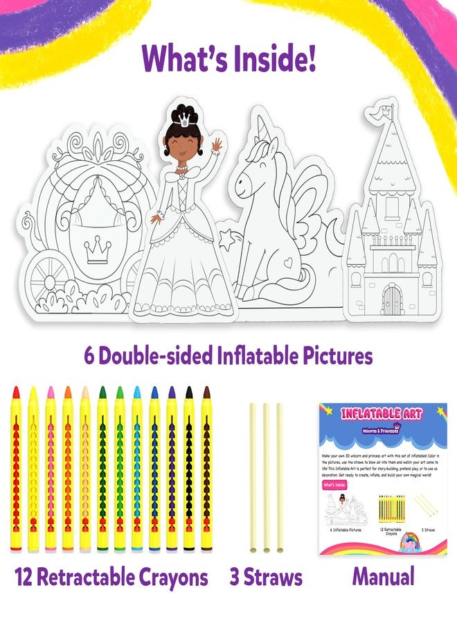 Skillmatics Inflatable Art Unicorns & Princesses - 3D DIY Craft Kit for Kids, Mess-Free Colouring Set with Crayons & Straws, Gift for Girls & Boys Ages 4, 5, 6, 7 - Image 3